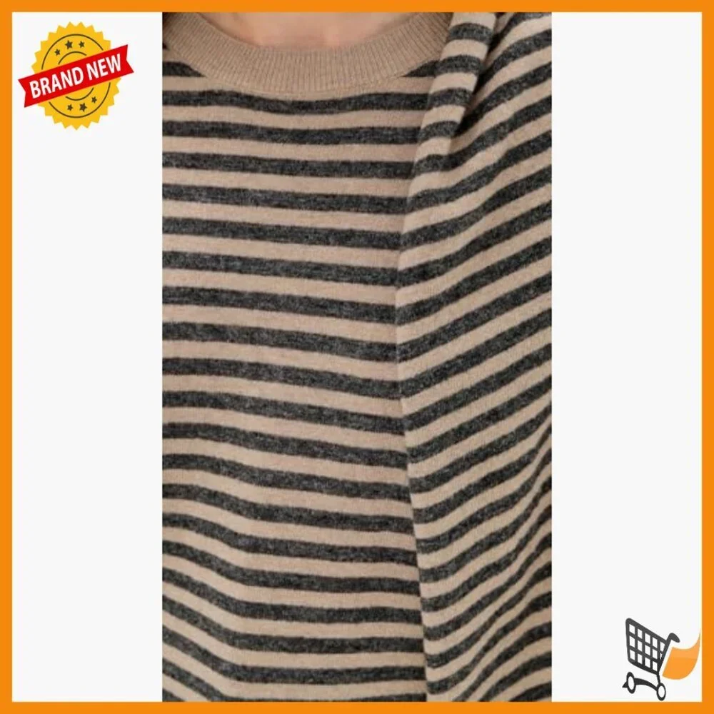 Lightweight Stretch Knit Pullover Sweater with Scarf, Dropped Shoulders